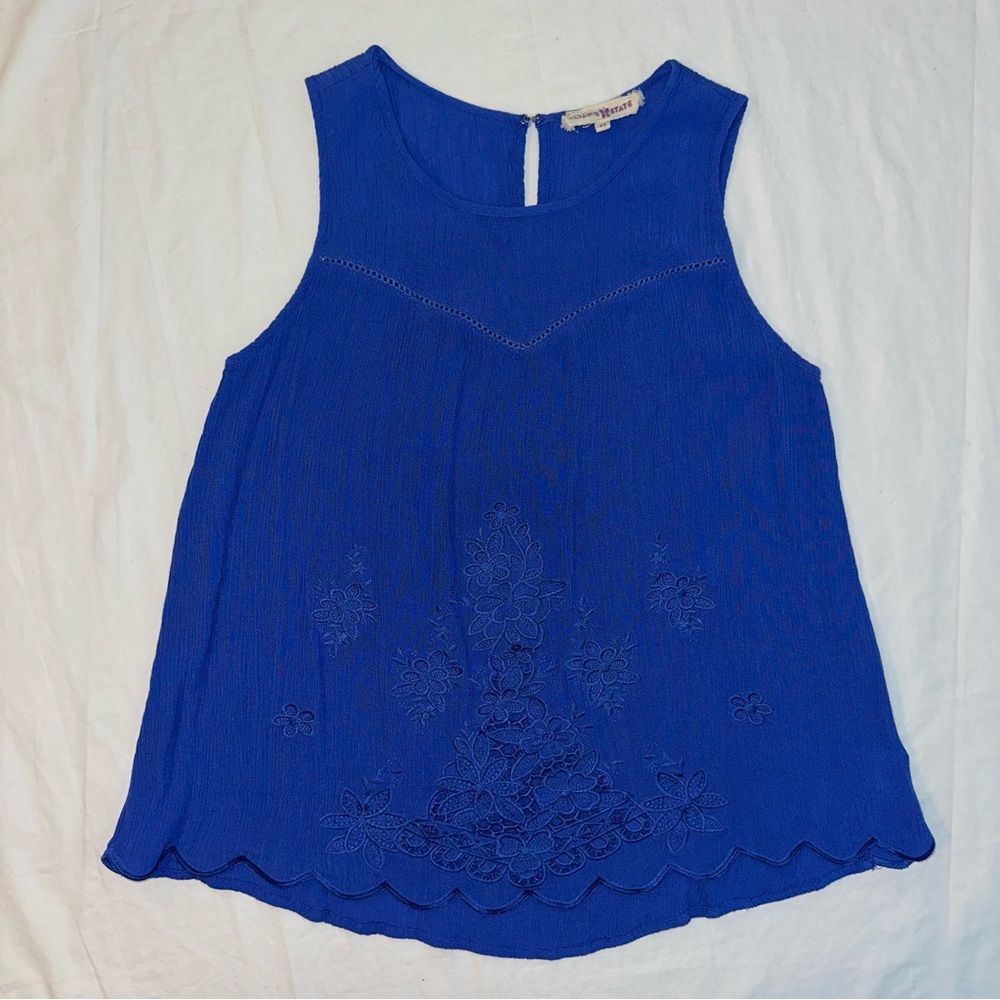Altar'd State Women's Blue Sleeveless Flower Floral Flowy Blouse Medium